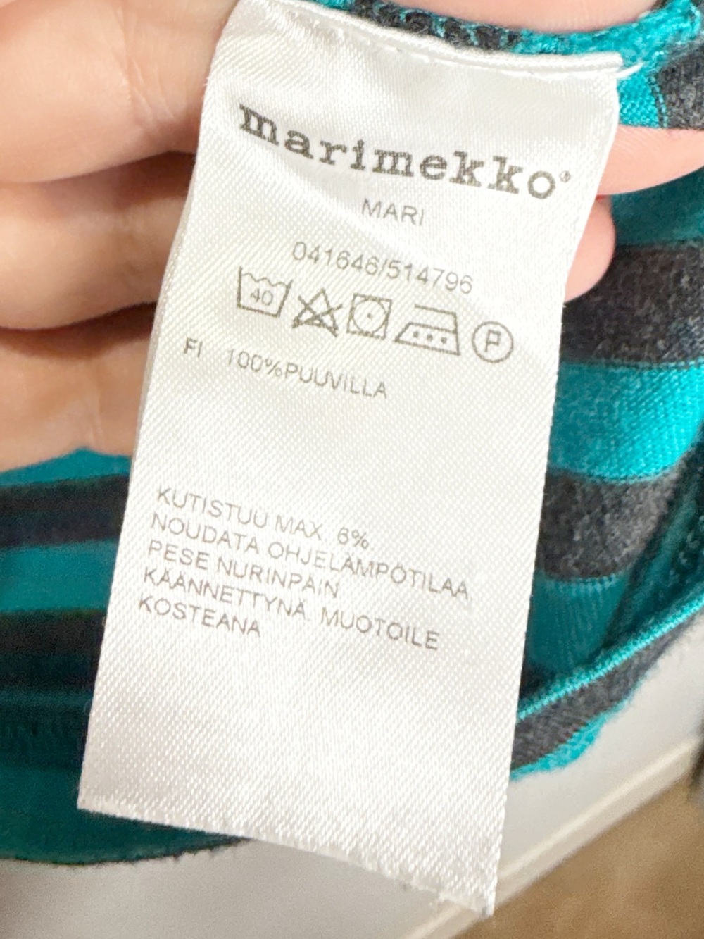 Marimekko Mari Cotton Jersey Shirt Striped Tee in Teal and Black - Picture 4 of 4